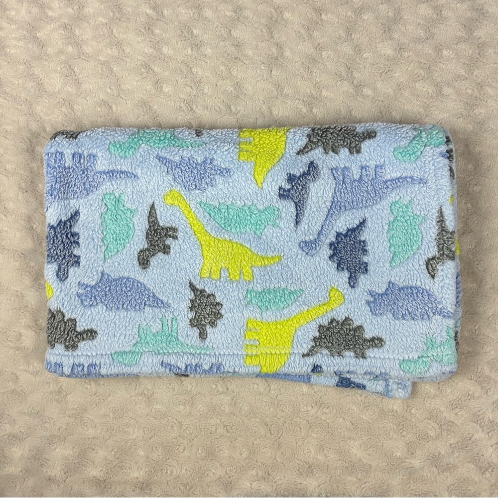Cutie Pie Blue Dinosaurs Baby Blanket Lovey Gray Green Dino Print 2015 RARE HTF